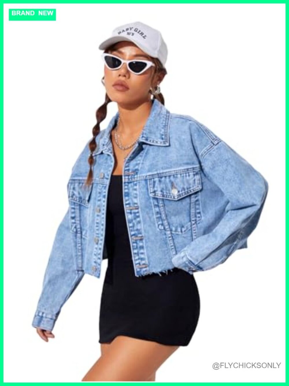 Women's Cropped Oversized Denim Jacket Long Sleeve Button Down Loose Fit
